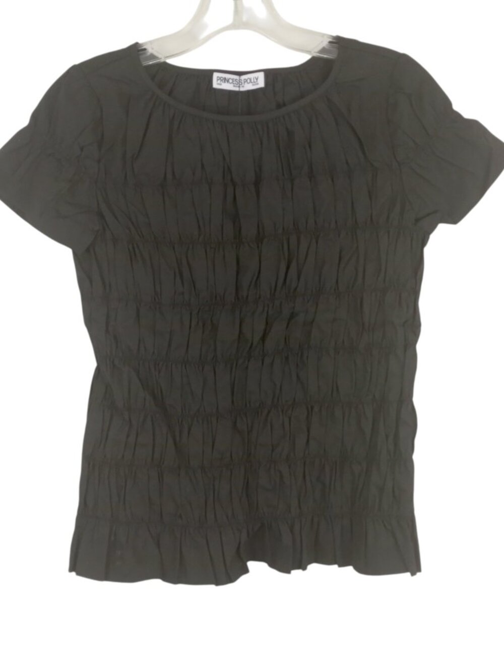NWT Princess Polly Spoiler Alert Black Cap Sleeve Ruched Top Womens 6